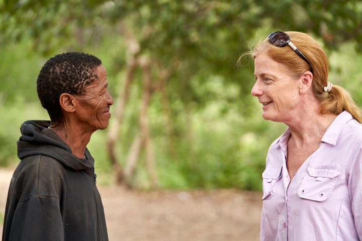 Professor Vanessa Hayes, a geneticist at the Garvan Institute of Medical Research in Australia, in Namibia with one of her study participants who donated his DNA for research purposes.