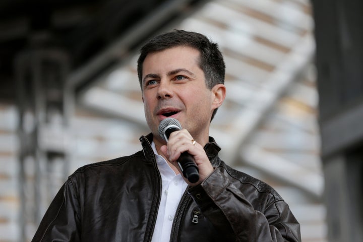 South Bend, Indiana, Mayor Pete Buttigieg addresses supporters during a rally in Des Moines, Iowa, Nov. 1, 2019.