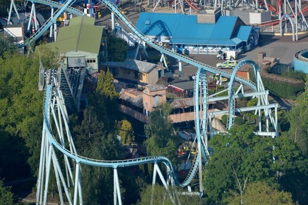 An aerial view of the Splash Canyon ride at Drayton Manor