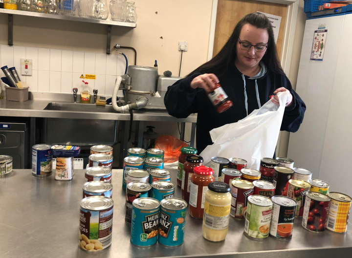 Natalie Thomas making up food parcels at the Salvation Army food bank in Preston.