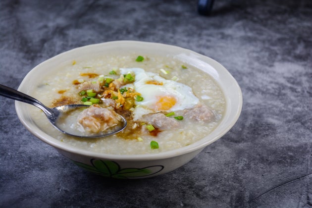 Congee, Rice porridge with minced pork, boiled egg, great for