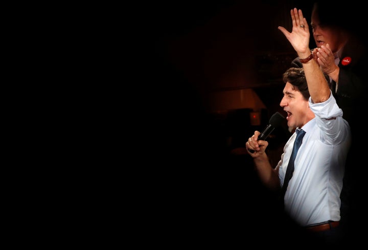 Liberal Leader Justin Trudeau takes part in an election rally in Victoria, B.C. on Oct. 20, 2019. 