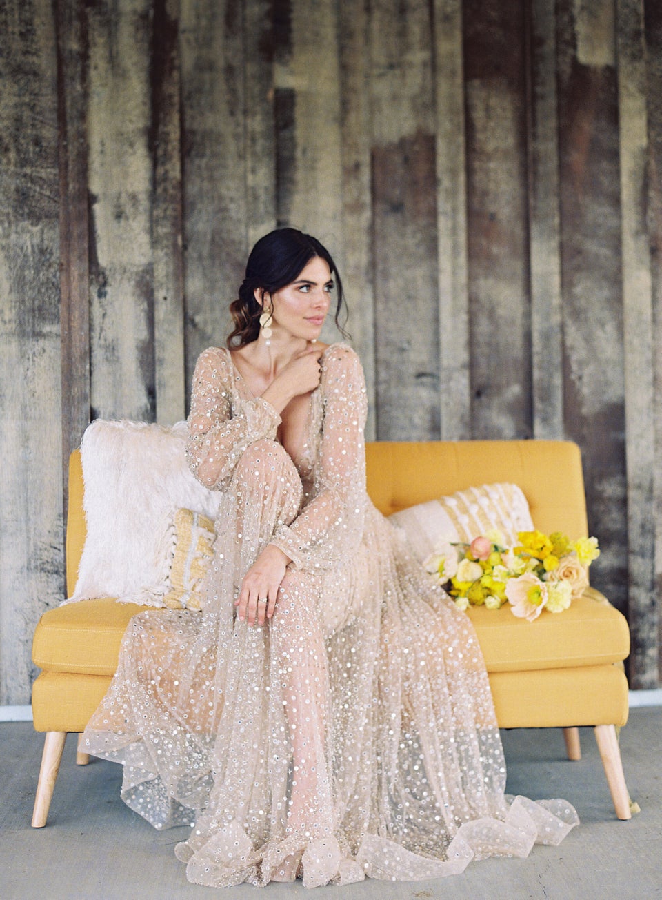 slim fit dress slacks Yellow Floral Bridal Wedding Gown for Bride & Bridesmaid Yellow / Floor Length / US6 main image 0