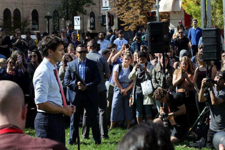 Justin Trudeau faces the media and the public in Winnipeg on Sept. 19, 2019. 