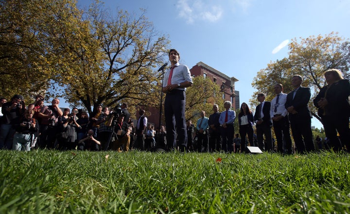 Justin Trudeau talked about the hurt he had caused at a news conference in Winnipeg on Sept. 19, 2019. 