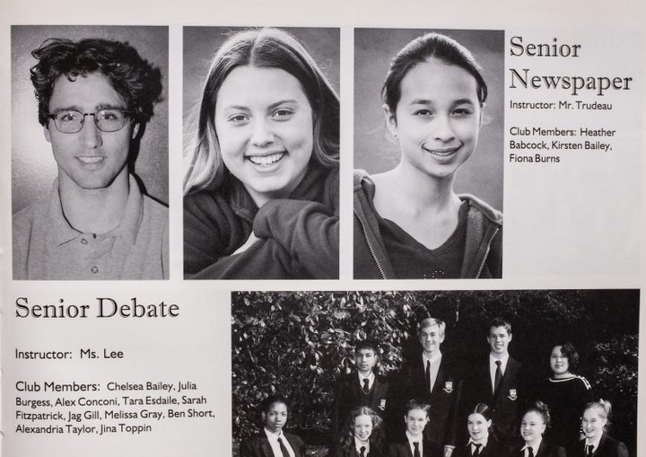 A photo of Justin Trudeau, top left, is seen in a 2000-01 yearbook from West Point Grey Academy, where he was a teacher in Vancouver.