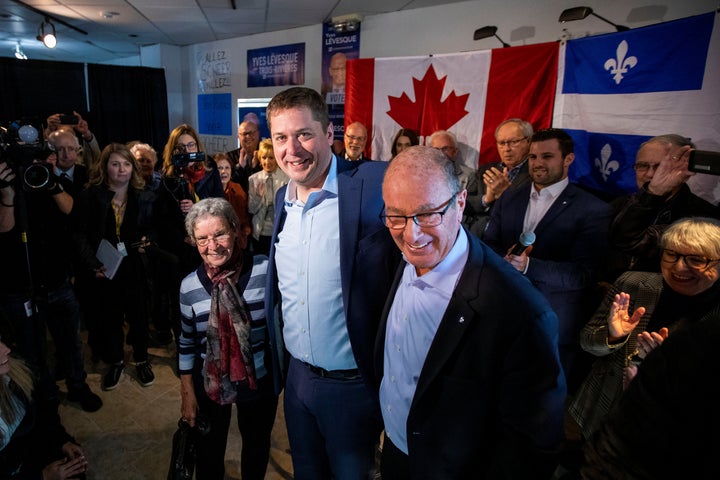 Conservative Leader Andrew Scheer campaigns in Trois-Rivieres, Que., on Oct. 15, 2019.