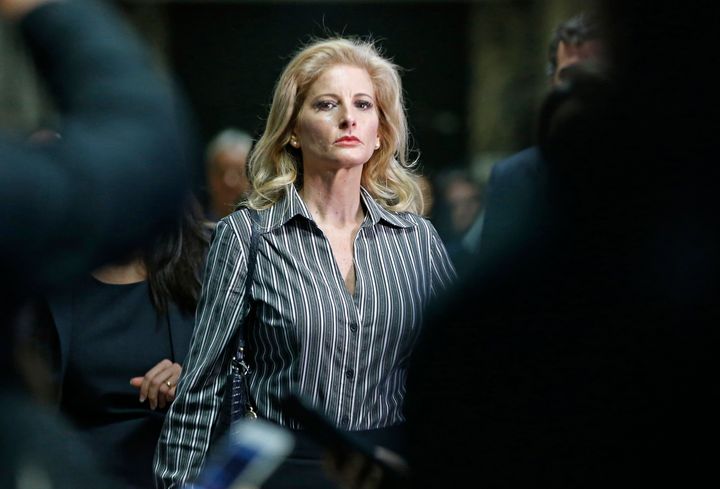 In this Dec. 5, 2017, file photo, Summer Zervos leaves Manhattan Supreme Court. Zervos claims Donald Trump forcibly groped and kissed her in 2007, then defamed her by saying she lied.