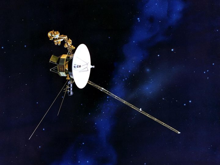 NASA Voyager spacecraft in flight, NASA artist rendering, partial graphic
