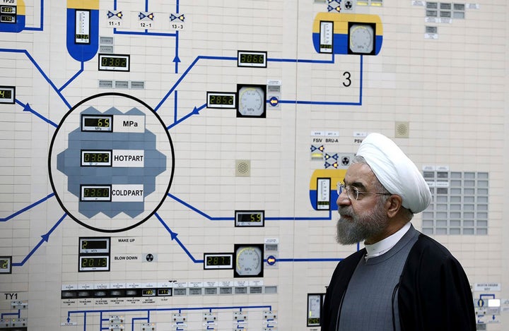 In this 2015 file photo, President Hassan Rouhani visits the Bushehr nuclear power plant just outside of Bushehr, Iran. Iran