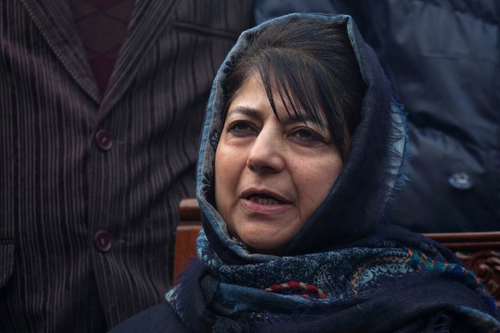 PDP leader Mehbooba Mufti addresses the media at her residence in Srinagar, India, Tuesday, Dec. 23, 2014. 