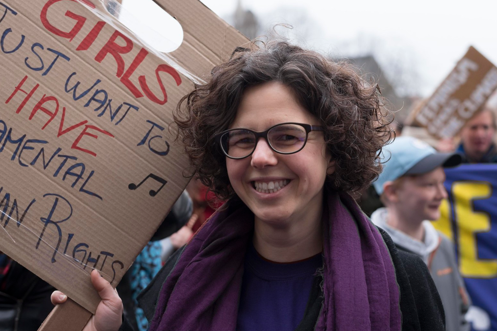 Mercedes Gutiérrez, durante una marcha