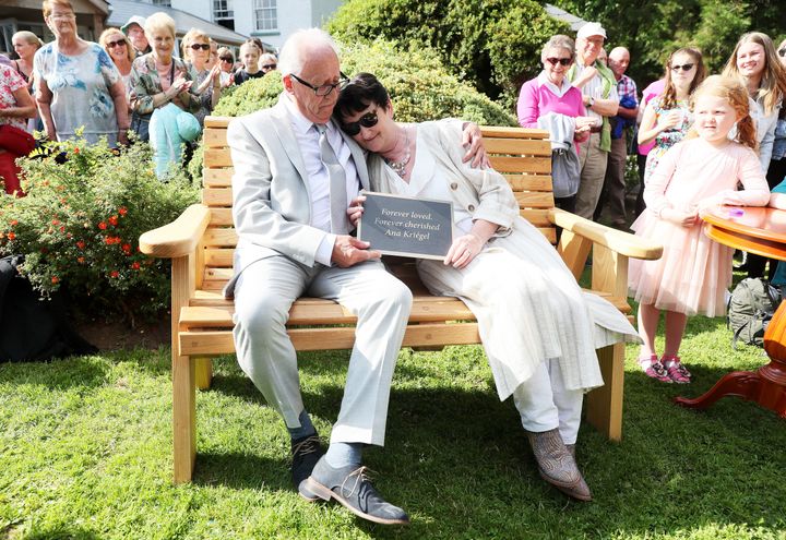 Ana's parents, Patric and Geraldine Kriegel, at a ceremony on the grounds of the Leixlip Manor Hotel, Co. Kildare, where they planted a tree and unveiled a bench in their duaghter's memory