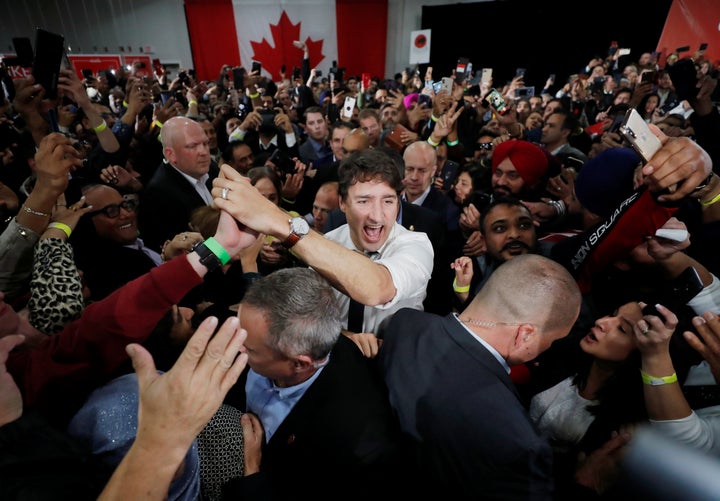 Liberal Leader Justin Trudeau greets crowds at a campaign rally in Calgary on Oct. 19, 2019. 