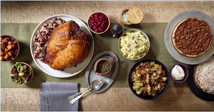 Thomas Keller's Ad Hoc Cranberry Sauce sits near the turkey at this Thanksgiving feast.