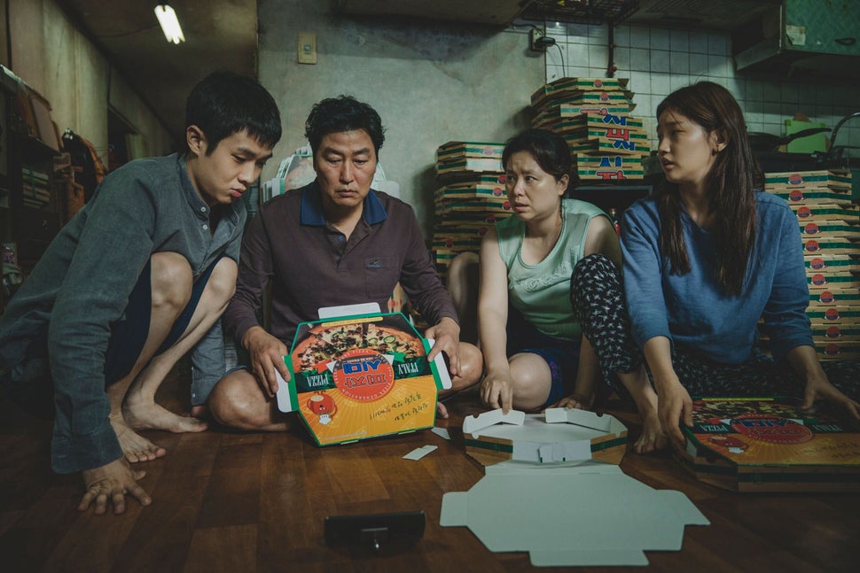 Choi Woo-shik, Song Kang-ho, Jang Hye-jin and Park So-dam in "Parasite."