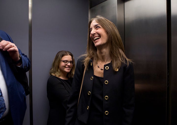 Democrat Eileen Filler-Corn of Fairfax County rides the elevator down from her office in the Pocahontas Building on December 18, 2018, in Richmond, Virginia. Filler-Corn was the Democrats' caucus leader in the House of Delegates and, since the party will now have a majority in the chamber, will be the first woman to serve as speaker in the body's 400-year history.