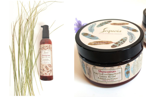 <a href="https://sequoiasoaps.com/collections/body/products/sweetgrass-lotion" target="_blank" rel="noopener noreferrer">Sweetgrass Lotion</a>,<a href="https://sequoiasoaps.com/collections/body/products/skywoman-body-scrub" target="_blank" rel="noopener noreferrer"> Skywoman Body Scrub</a>