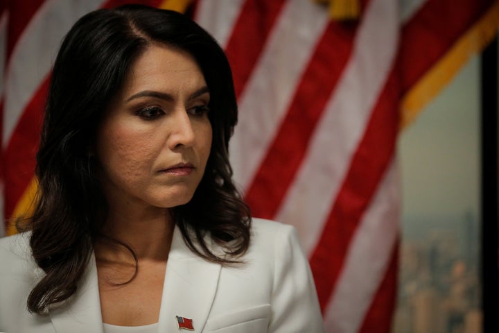 Rep. Tulsi Gabbard speaks during a news conference at the 9/11 Tribute Museum in New York City on Oct. 29, 2019. 