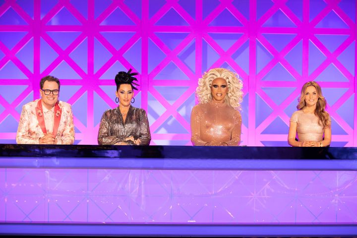 RuPaul with judges Alan Carr and Michelle Visage, alongside controversial guest star Geri Horner