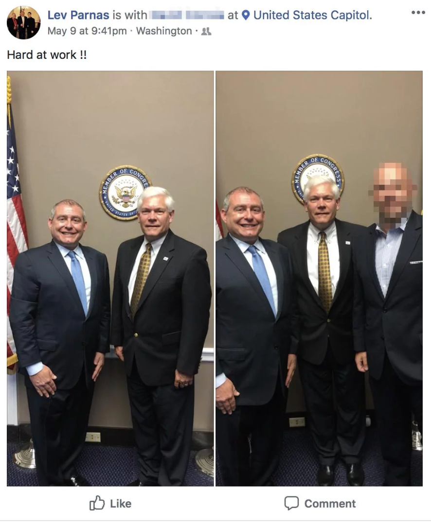 Parnas shared photos with then-Rep. Pete Sessions on his Facebook account.