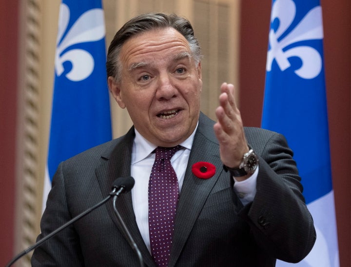 Quebec Premier Francois Legault speaks after signing a fiscal pact with municipalities on Oct. 30, 2019 at the legislature in Quebec City.