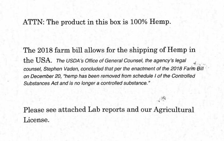 A letter from Fox Holler Farm that comes with every hemp package.