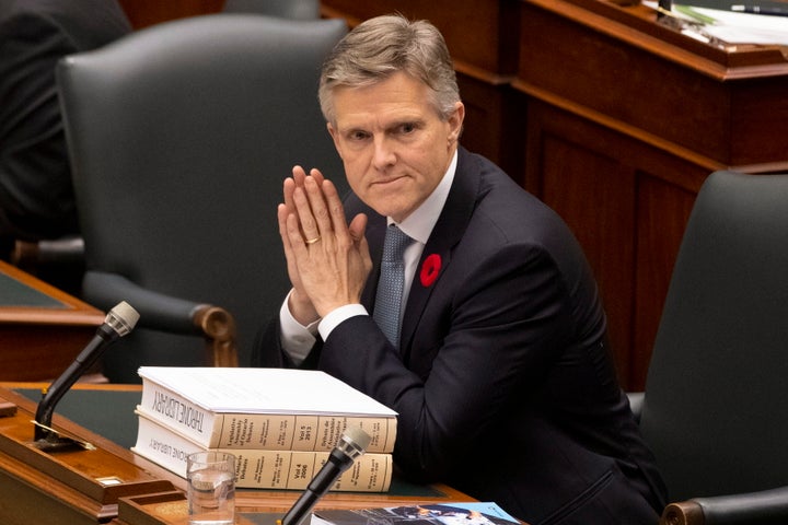 Ontario Finance Minister Rod Phillips prepares to deliver the fall economic statement at the Ontario legislature in Toronto on Nov. 6, 2019. 