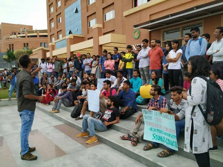 Students of Azim Premji University protest in solidarity with TISS, Hyderabad.
