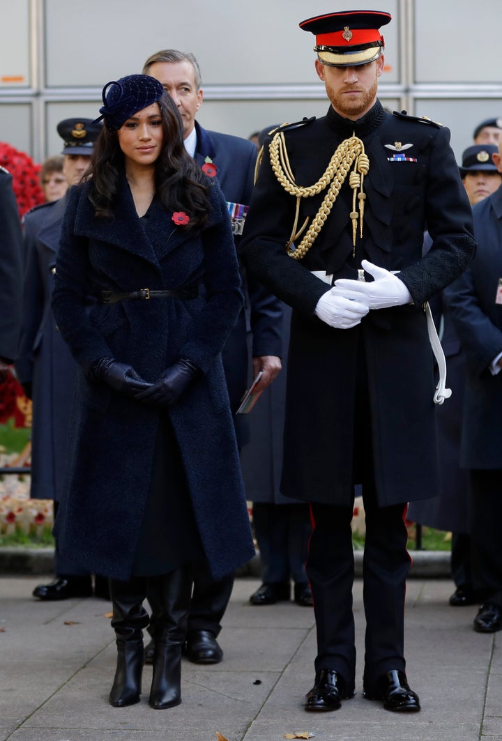 Meghan and Harry stand together during the service. 