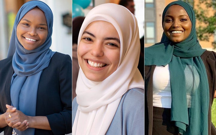 24-year-old Abrar Omeish (center), also from Virginia, shares the accolade with Hashmi as one of the first Muslim women elected in the state and the youngest woman to hold elected office in Virginia’s history. In Minnesota, Nadia Mohamed (right) made history by becoming the first Muslim and Somali person elected to the St. Louis Park City Council. In Maine, Safiya Khalid (left) was the first Somali American elected to the Lewiston City Council.