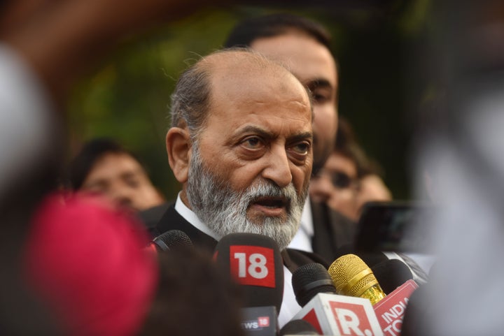 Zafaryab Jilani, lawyer for the Sunni Waqf Board, speaks to the media on 16 October in New Delhi.