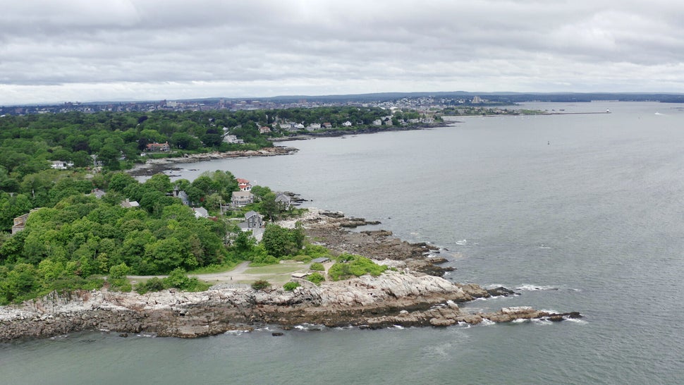 Aerial view of Cundys Harbor, Maine.