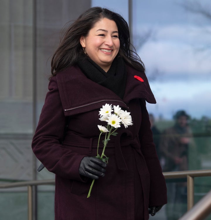 Liberal MP Maryam Monsef walks to a Liberal caucus meeting in Ottawa on Nov. 7, 2019.