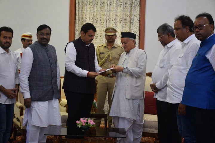 Devendra Fadnavis submits his resignation as Maharashtra chief minister.