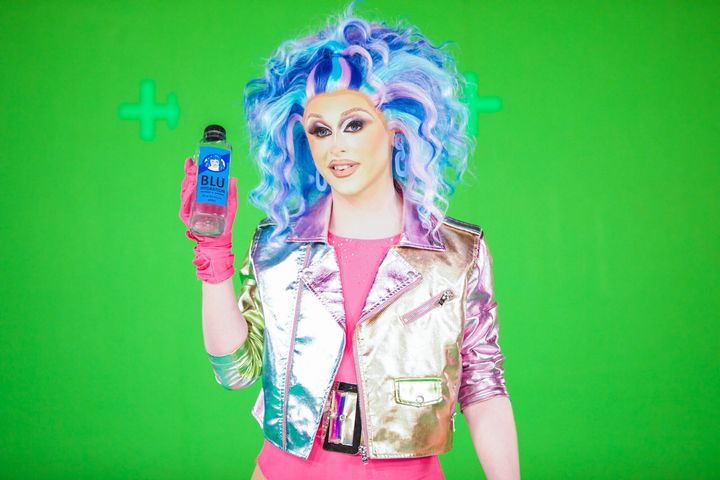 Blu films her Blu Hydration ad, directed by Graham Norton