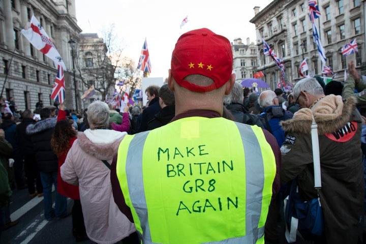 A scene from a "Brexit Betrayal March" organized by the UK Independence Party in December 2018.