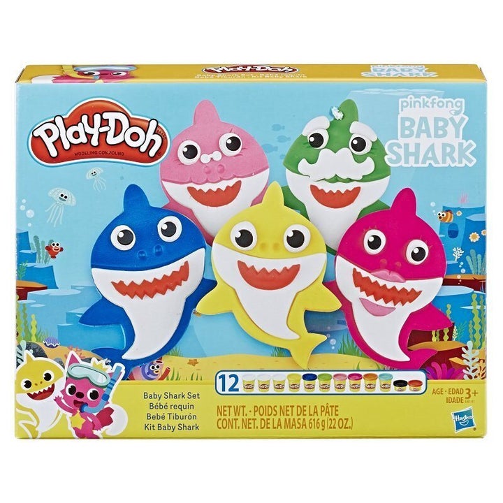 With 12 cans of play-doh, Kids can invent as many shark family members as they'd like.