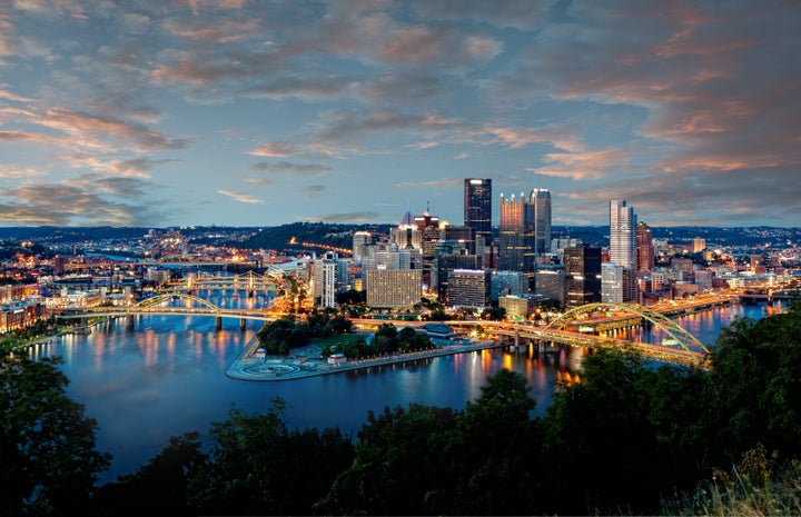 A view of the skyline of Pittsburgh, Pennsylvania.