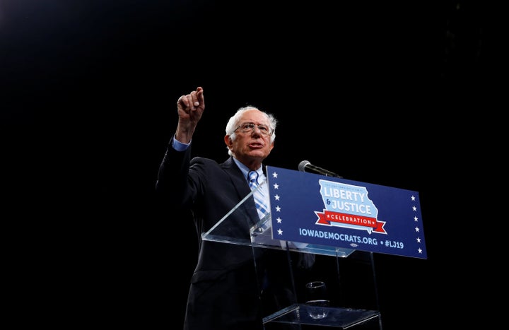 Democratic 2020 U.S. presidential candidate Sen. Bernie Sanders speaks at a Democratic Party fundraising dinner in Des Moines on Nov. 1, 2019. 