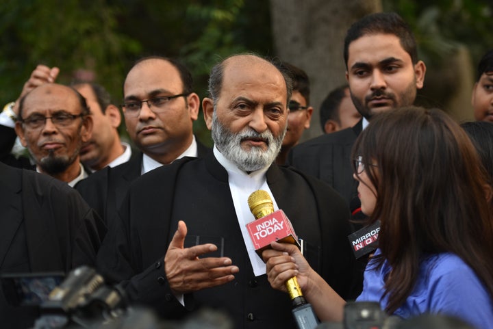 Zafaryab Jilani, lawyer for the Sunni Wakf Board, speaks to the media after the hearing in the Ram Janmabhoomi-Babri Masjid title dispute case, at Supreme Court, on October 16, 2019 in New Delhi.