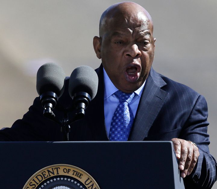 Rep. John Lewis (D-Ga.) speaks near the Edmund Pettus Bridge on March 7, 2015, in Selma, Alabama, the weekend marking the 50th anniversary of "Bloody Sunday," a civil rights march in which protesters were beaten, trampled and tear-gassed by police at the bridge.
