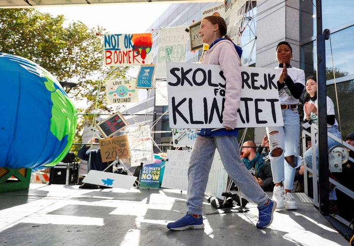 Greta Thunberg leading a climate change rally in North Carolina, U.S. on Nov. 8, 2019.