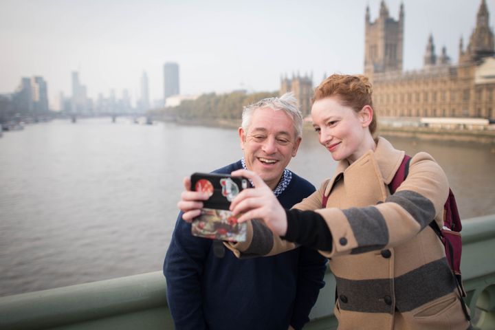 A woman takes a selfie with Speaker of the House of Commons, John Bercow, on Westminster Bridge in London this morning on his last day as Speaker of the House of Commons, after 10 years in the chair.