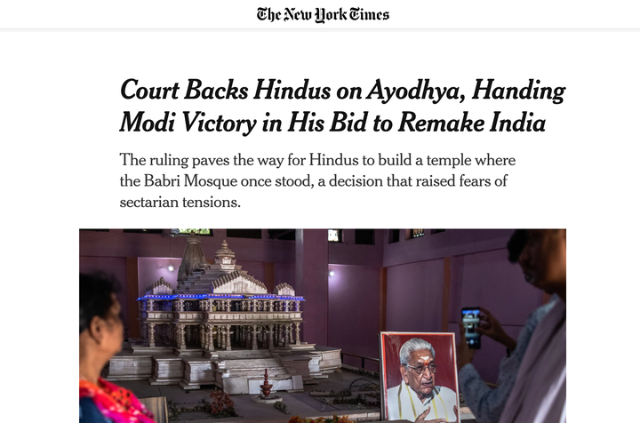 NYT piece on Ayodhya