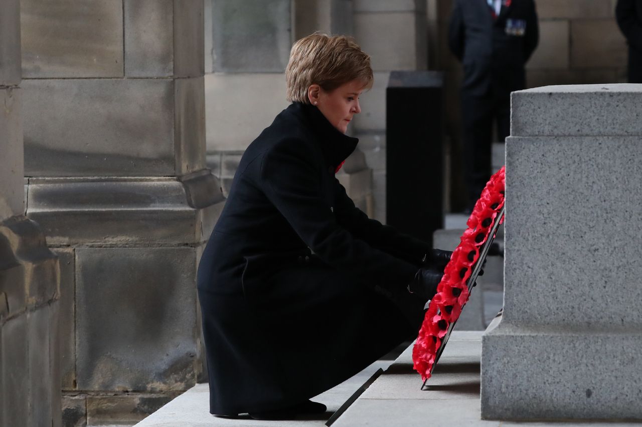 First Minister Nicola Sturgeon during a Remembrance Day service at the Stone of Remembrance in Edinburgh. (Photo by Andrew Milligan/PA Images via Getty Images)