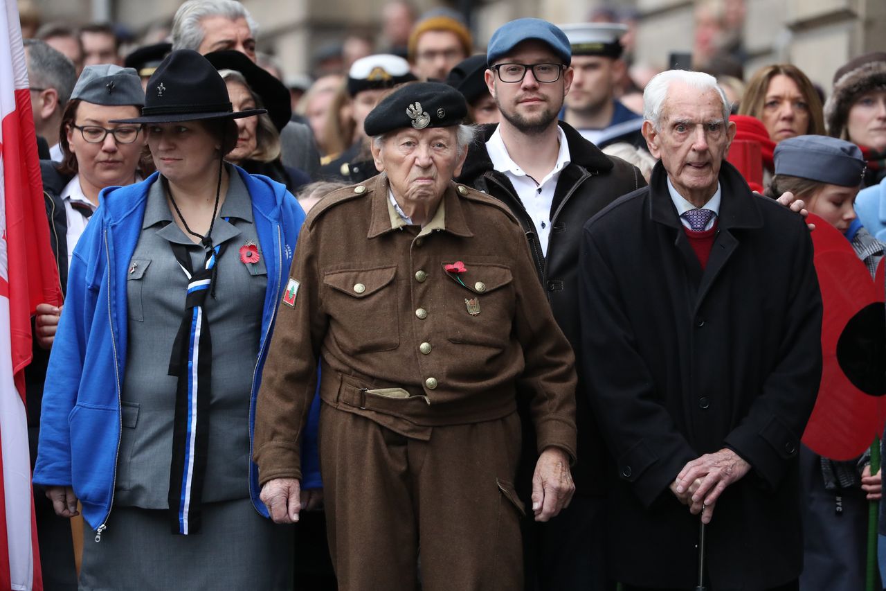 Veterans during a Remembrance Day service at the Stone of Remembrance in Edinburgh.
