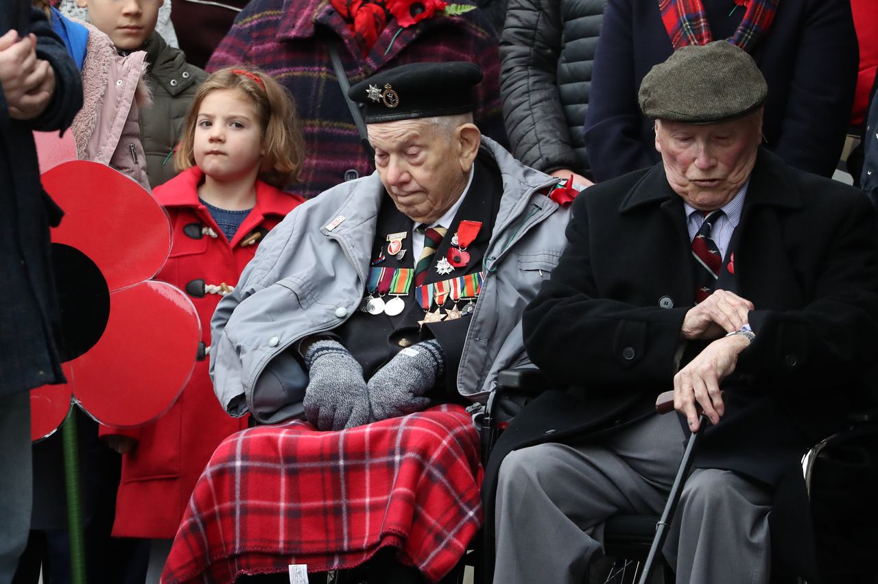 Veterans during a Remembrance Day service at the Stone of Remembrance in Edinburgh.