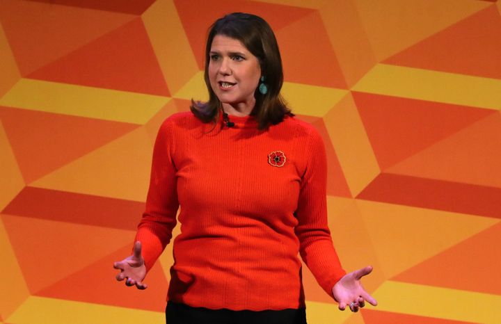 Liberal Democrats leader Jo Swinson makes a speech at a rally at the Battersea Arts Centre in Lavender Hill, while on the General Election campaign trail in London.
