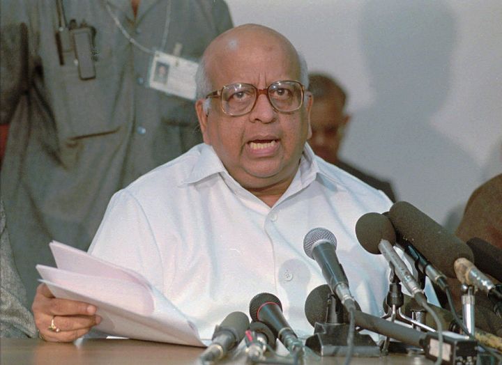 FILE - T.N. Seshan, India's chief election commissioner, announces the dates for India's general election at a March 19, 1996 press conference in New Delhi.
